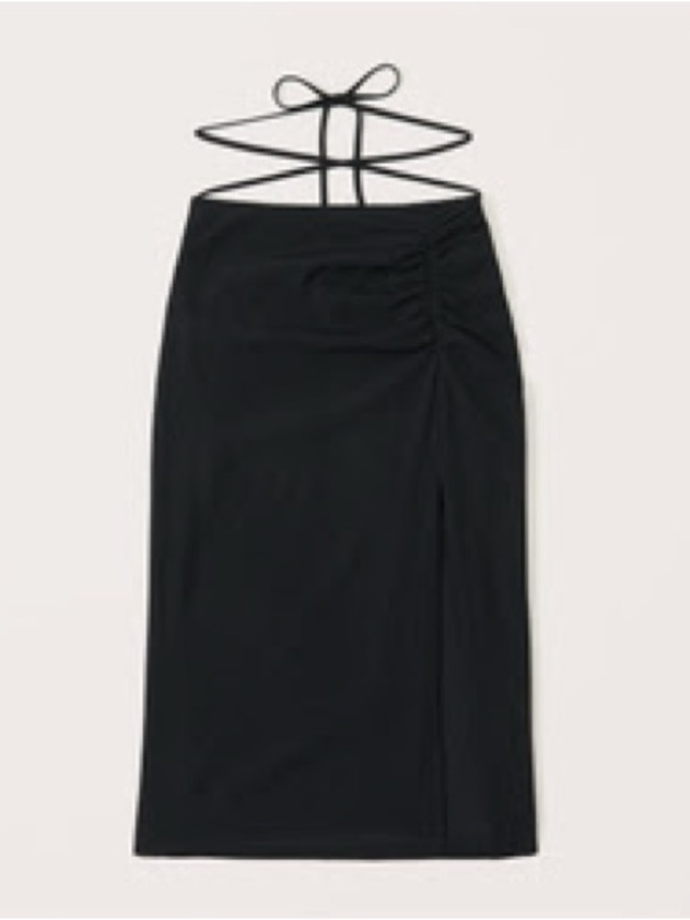 Abercrombie Black Cinched Tie-Waist Midi Skirt with Side Ruched Detail
